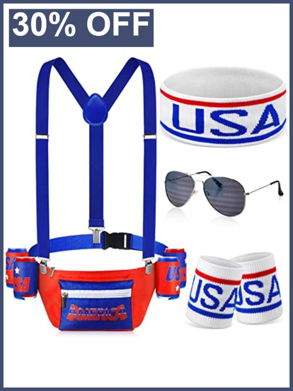 Patriotic Fanny Pack Set 4th of July USA Flag Accessories 9 Pieces